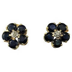 14 Karat Yellow Gold Sapphire and Diamond Flower Earrings  #17843