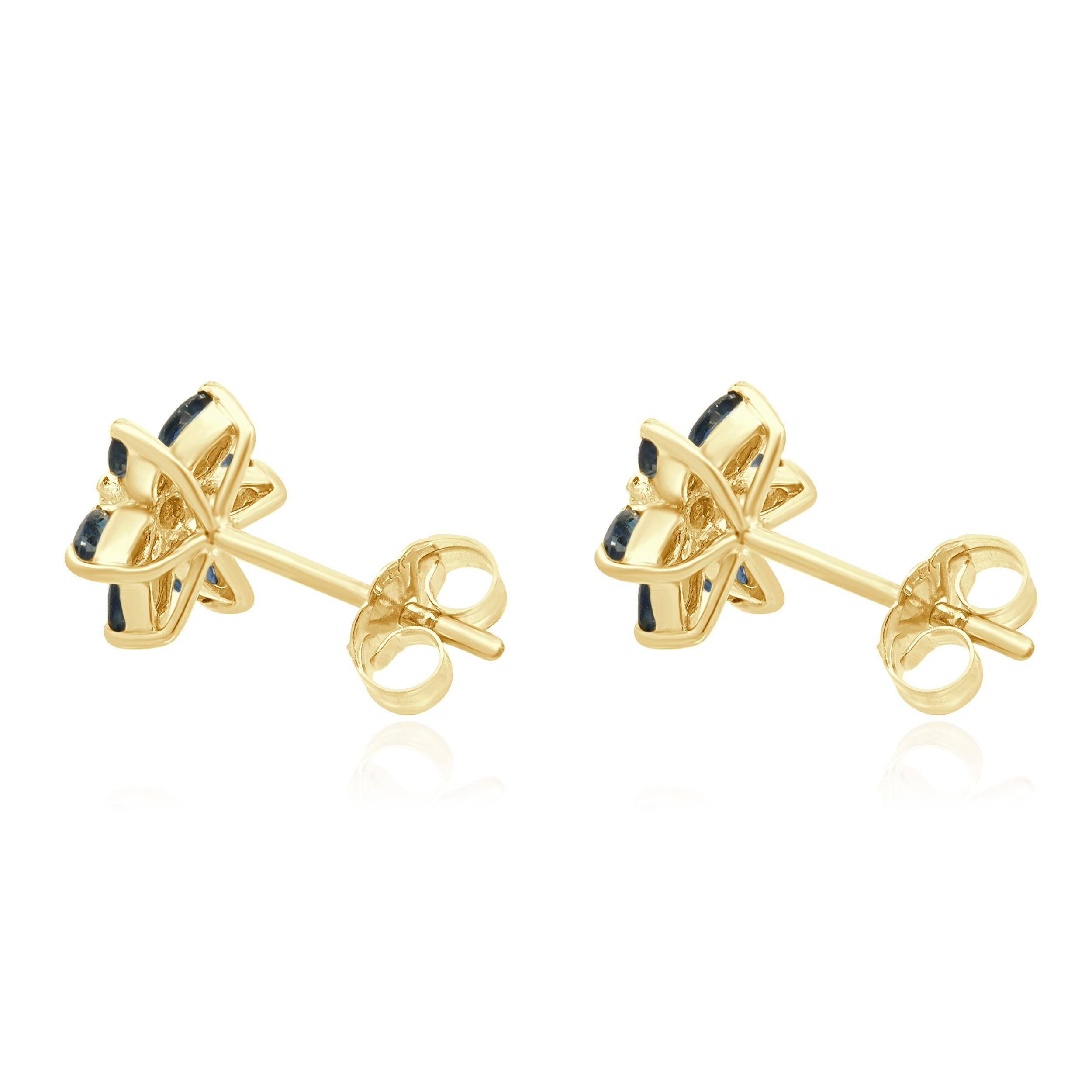 14 Karat Gelbgold Saphir und Diamant Blume Ohrstecker (Marquiseschliff) im Angebot