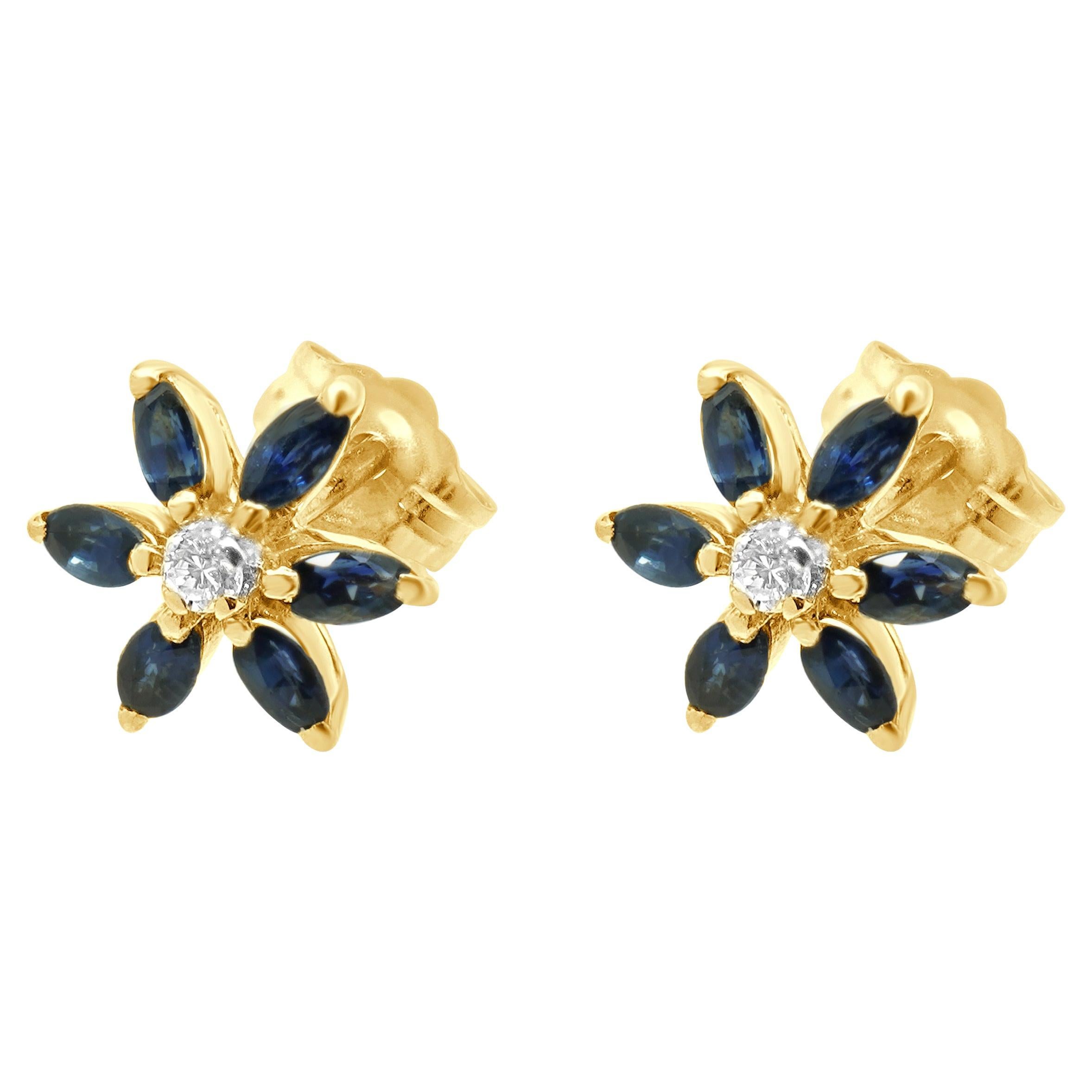14 Karat Gelbgold Saphir und Diamant Blume Ohrstecker