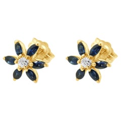 14 Karat Gelbgold Saphir und Diamant Blume Ohrstecker
