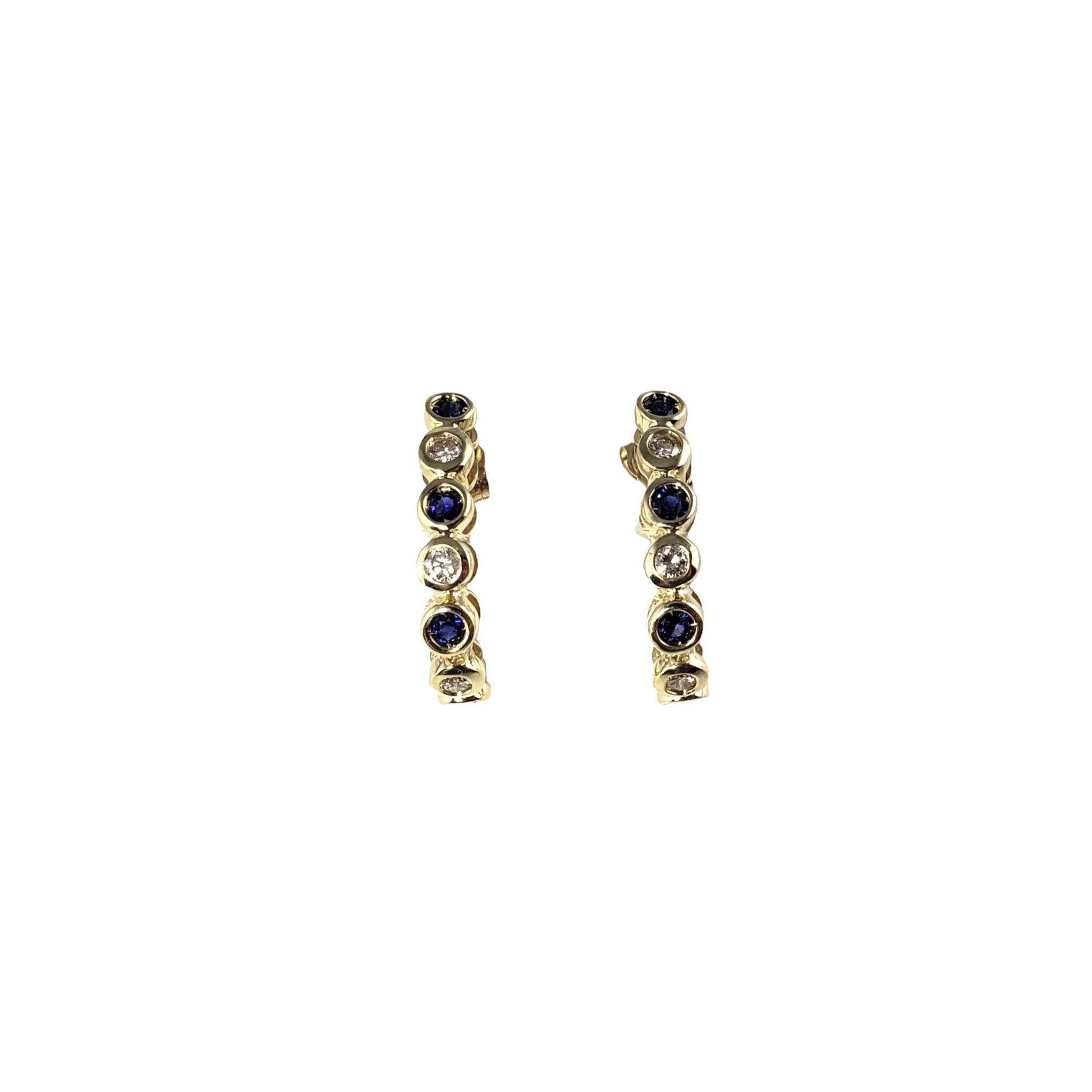 Round Cut 14 Karat Yellow Gold Natural Sapphire and Diamond Half Hoop Earrings For Sale