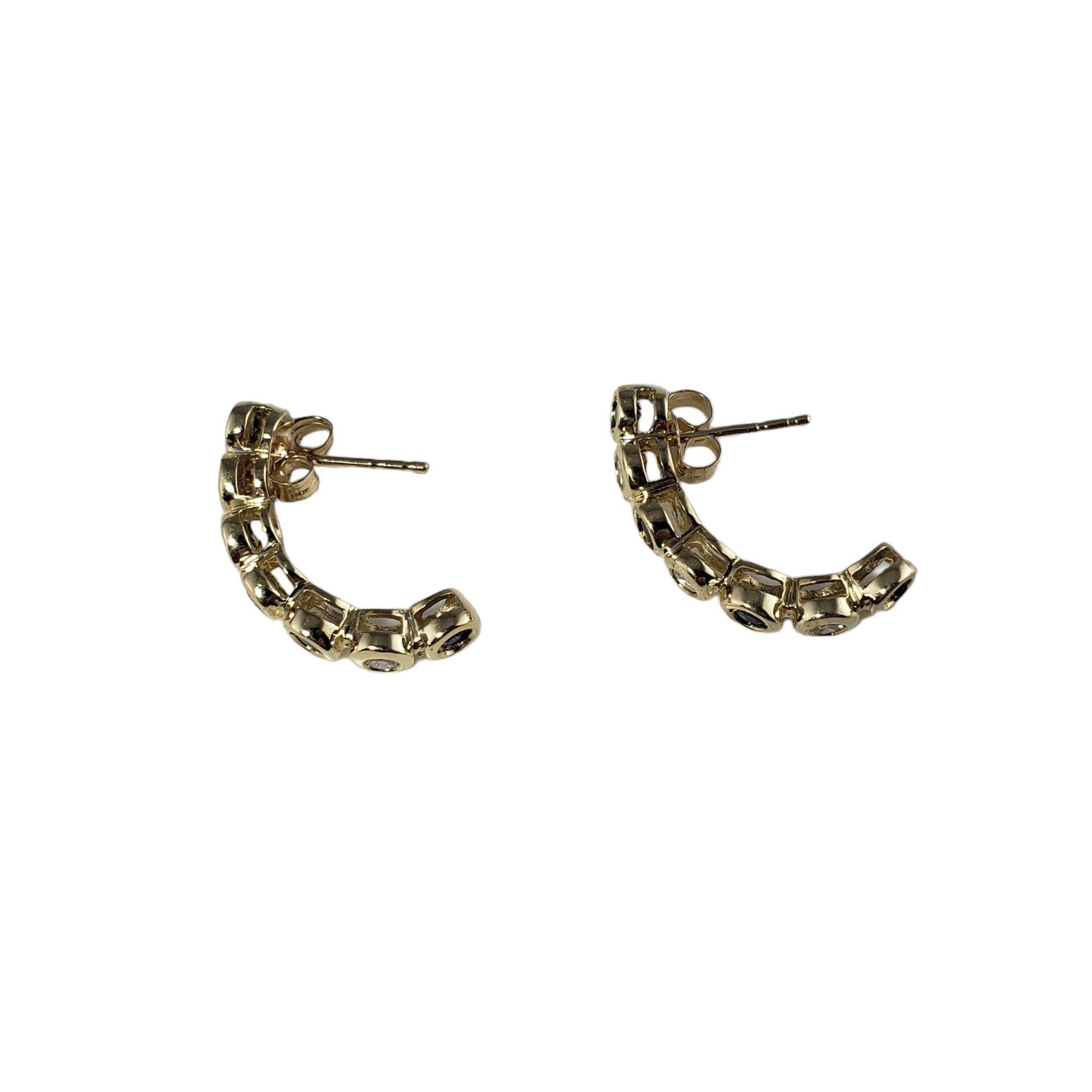 Women's 14 Karat Yellow Gold Natural Sapphire and Diamond Half Hoop Earrings For Sale