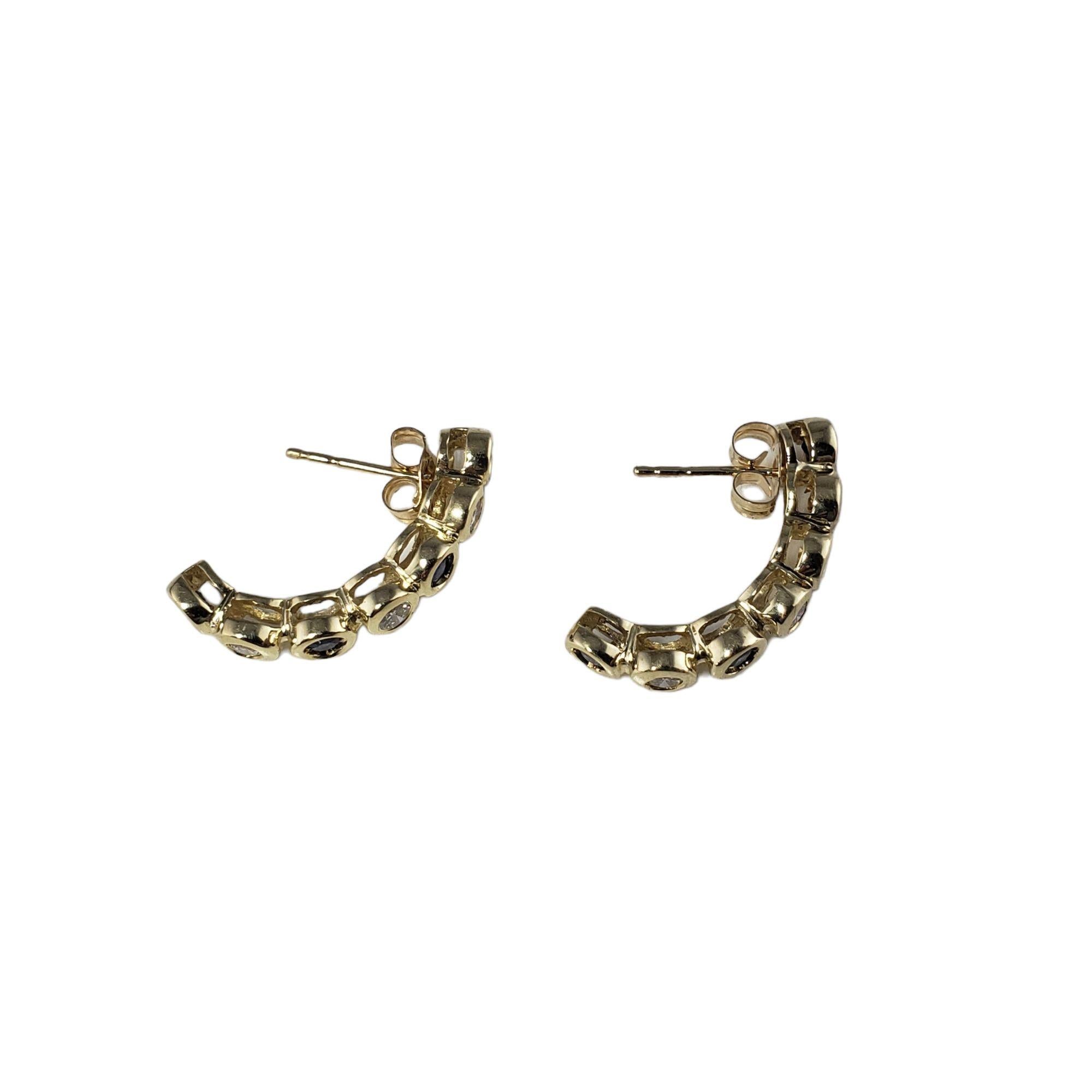 14 Karat Yellow Gold Natural Sapphire and Diamond Half Hoop Earrings For Sale 1