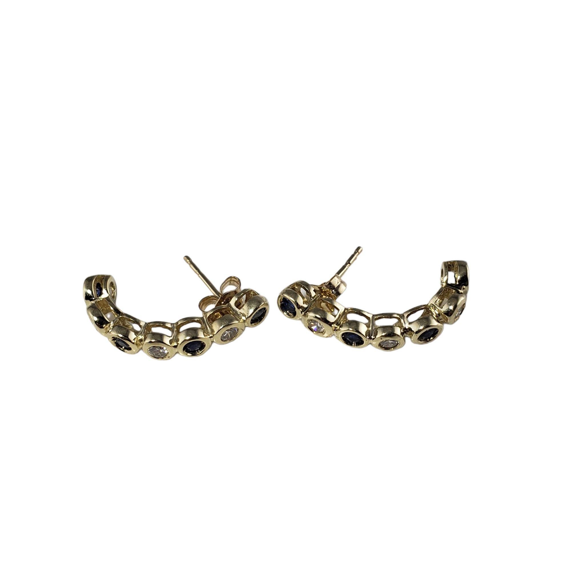 14 Karat Yellow Gold Natural Sapphire and Diamond Half Hoop Earrings For Sale 2