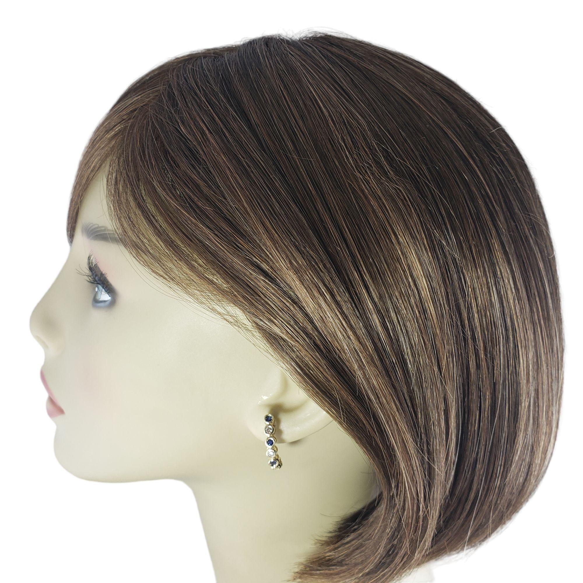 14 Karat Yellow Gold Natural Sapphire and Diamond Half Hoop Earrings For Sale 3
