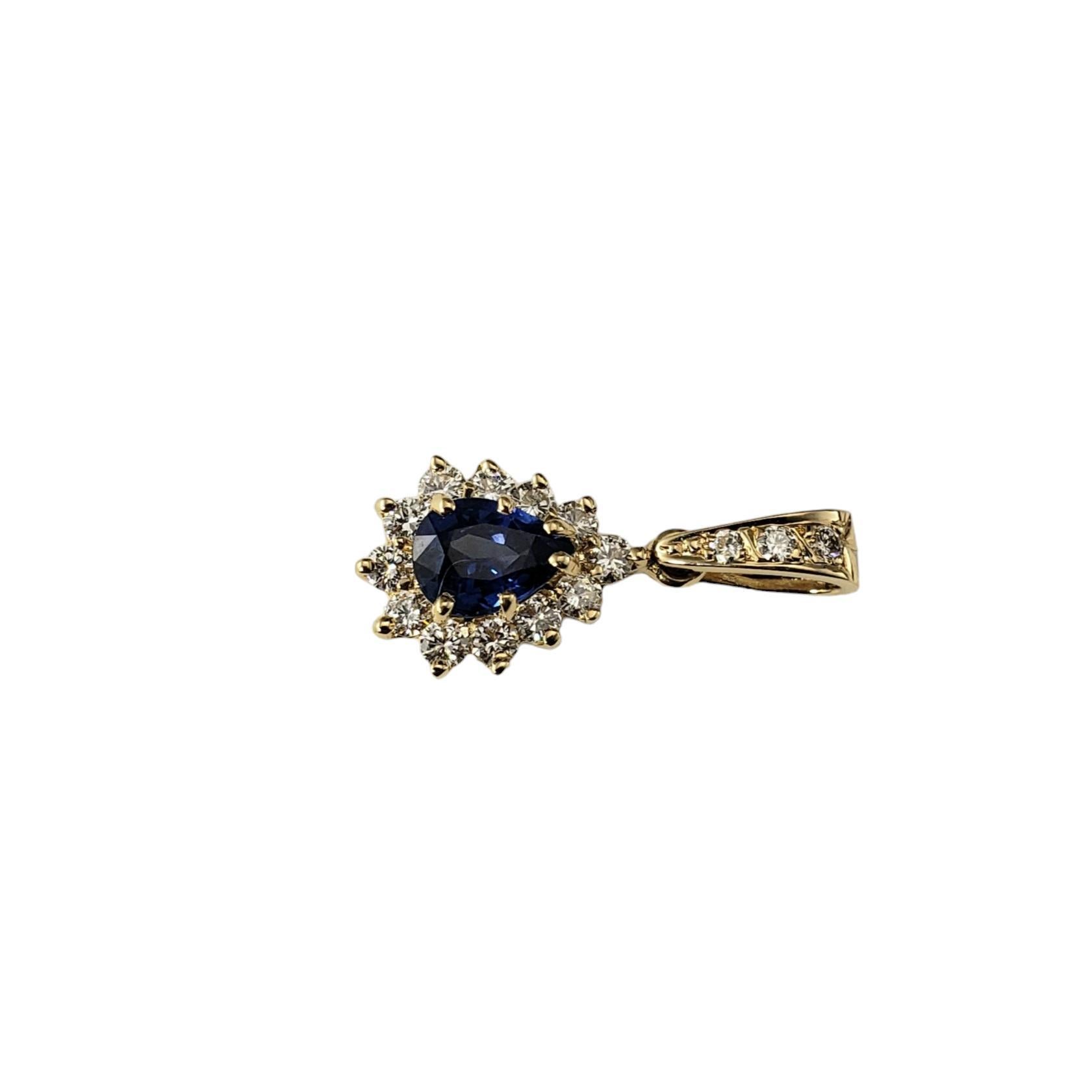 14 Karat Yellow Gold Sapphire and Diamond Pendant JAGi Certified

This lovely pendant features one pear cut natural blue sapphire (6.9 mm x 5.0 mm) and 15 round brilliant cut diamonds set in classic 14K yellow gold.

Sapphire weight: 0.93

Total