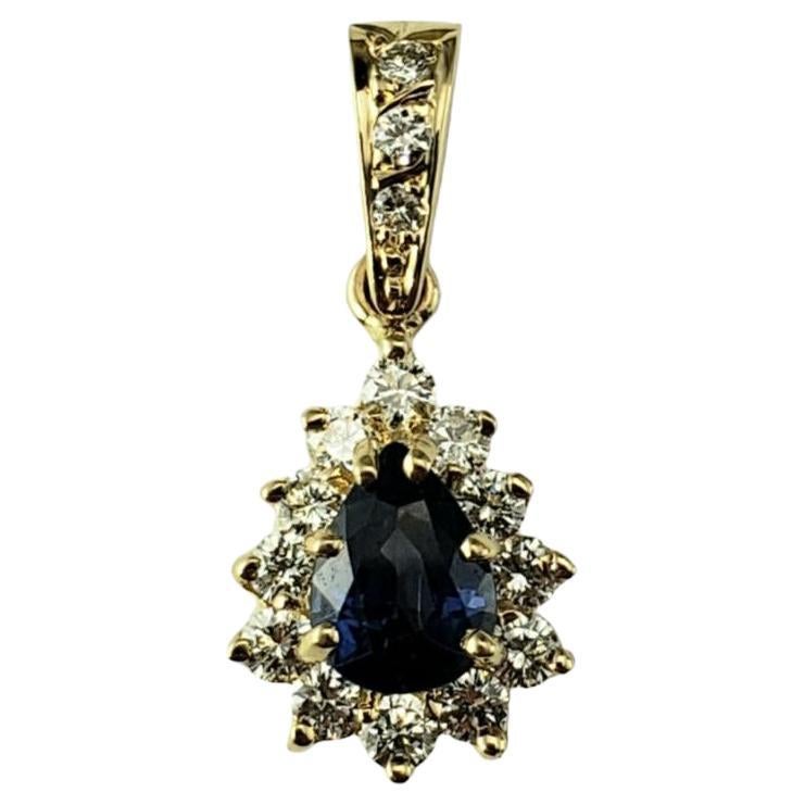 14 Karat Yellow Gold Sapphire and Diamond Halo Pendant  #17872