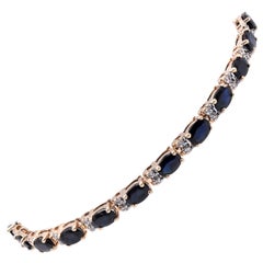 14 Karat Yellow Gold Sapphire and Diamond Inline Bracelet