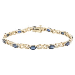 14 Karat Yellow Gold Sapphire and Diamond Inline Bracelet