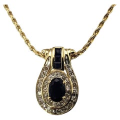 Vintage 14 Karat Yellow Gold Sapphire and Diamond Pendant Necklace