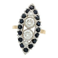 14 Karat Yellow Gold Sapphire and Diamond Ring 1.44 Carat