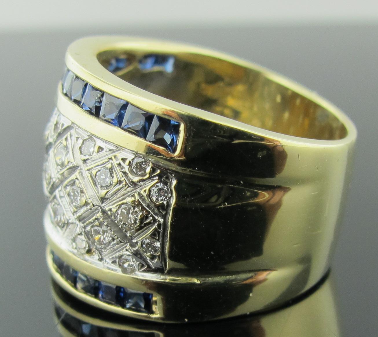 Princess Cut 14 Karat Yellow Gold Sapphire and Diamond Ring