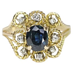 14 Karat Yellow Gold Sapphire and Diamond Ring