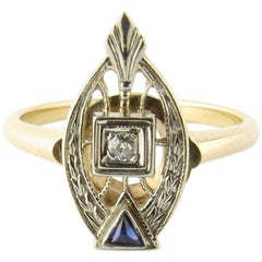 14 Karat Yellow Gold Sapphire and Diamond Ring