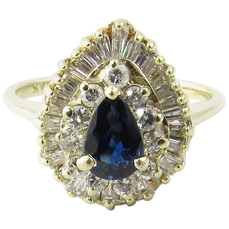 Bague En Or 14 Carats Avec Citrine, Saphirs Et Diamants - Occasion