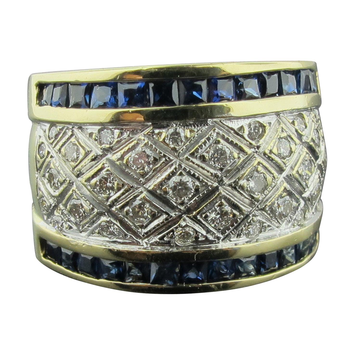 14 Karat Yellow Gold Sapphire and Diamond Ring