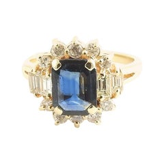 Vintage 14 Karat Yellow Gold Sapphire and Diamond Ring