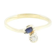 14 Karat Yellow Gold Sapphire and Diamond Ring