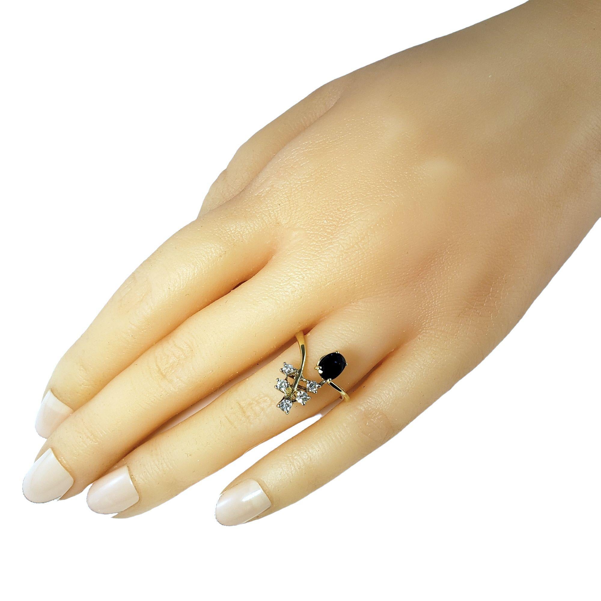 14 Karat Yellow Gold Natural Sapphire and Diamond Ring For Sale 2