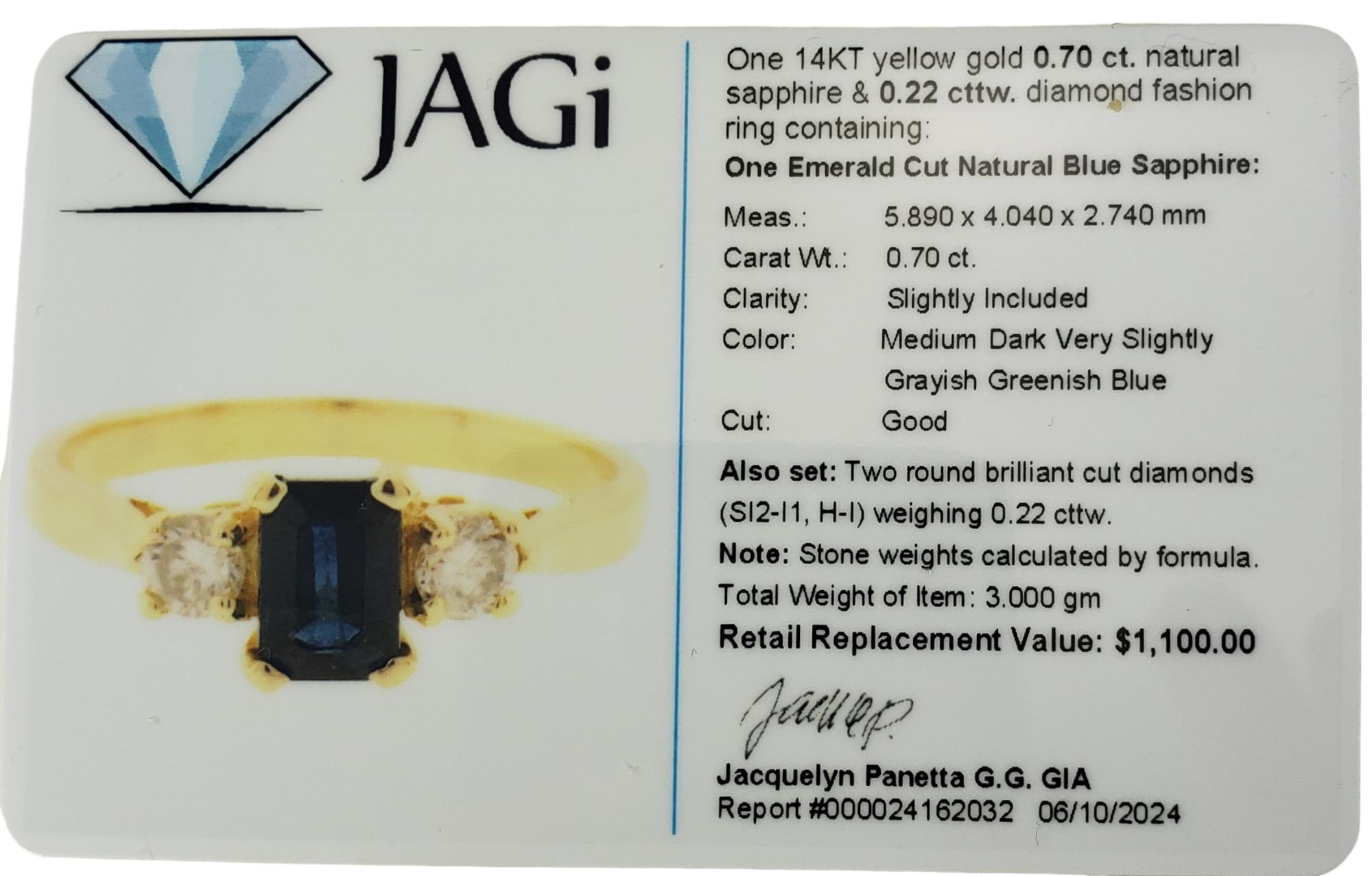 Bague en or jaune 14 carats, saphir et diamant taille 5,75  #17869 en vente 3