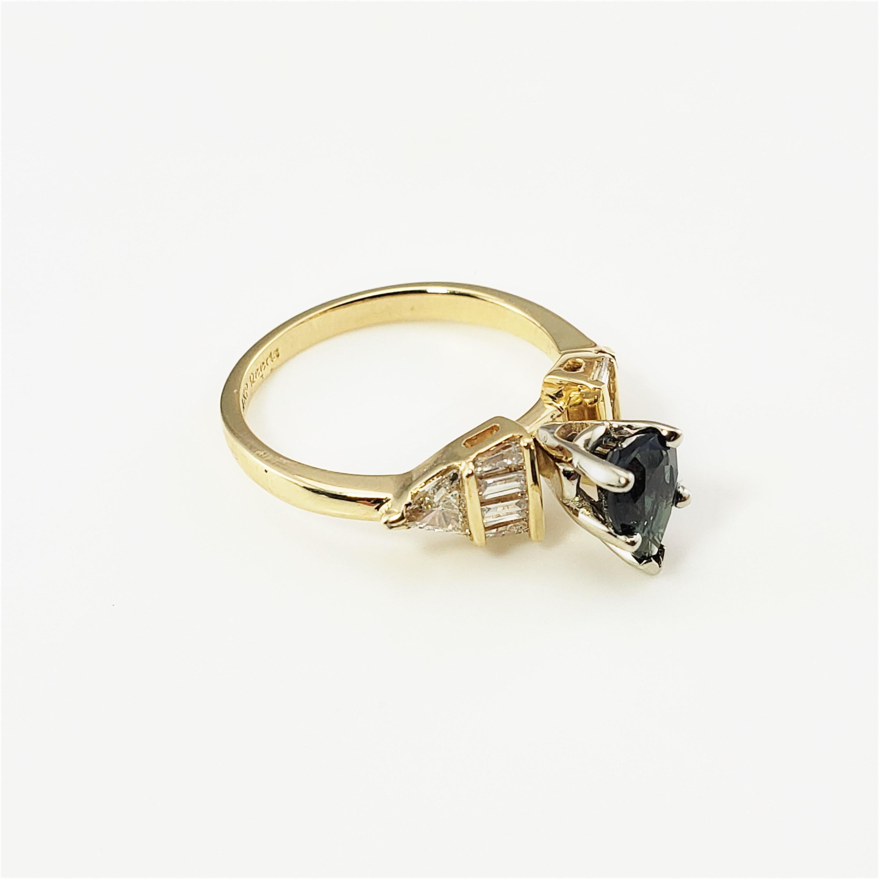 Baguette Cut 14 Karat Yellow Gold Sapphire and Diamond Ring 