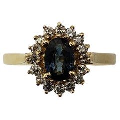 14 Karat Yellow Gold Sapphire and Diamond Ring Size 6