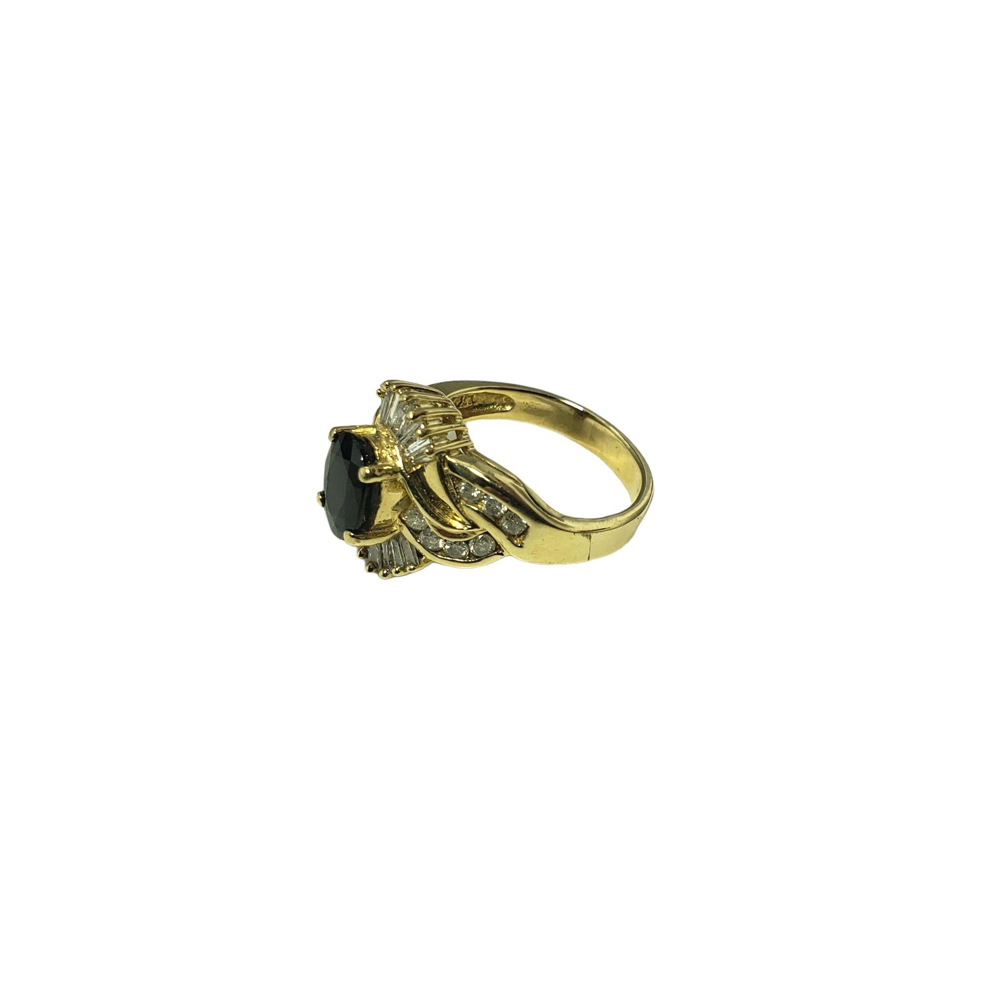 Oval Cut 14 Karat Yellow Gold Sapphire and Diamond Ring 13110 For Sale