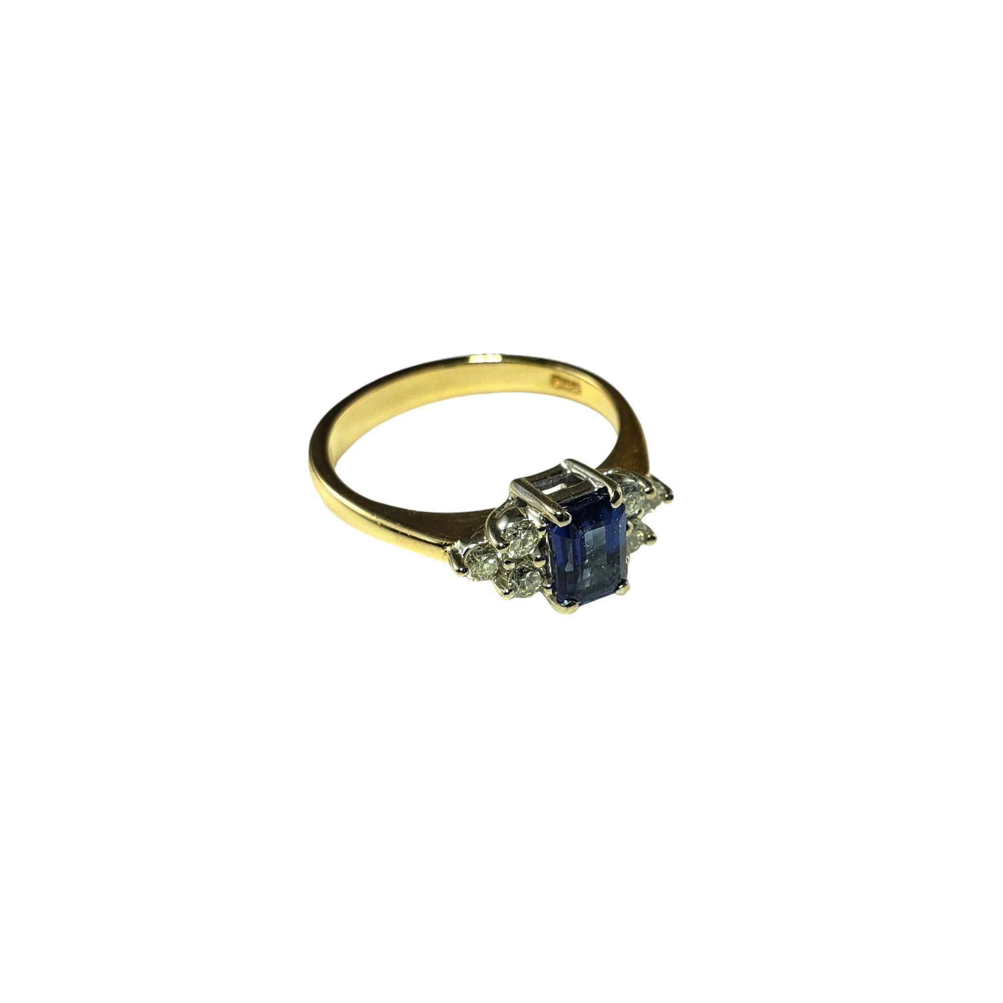 Taille émeraude Bague en or jaune 14 carats saphir et diamant taille 6 n°14412 en vente