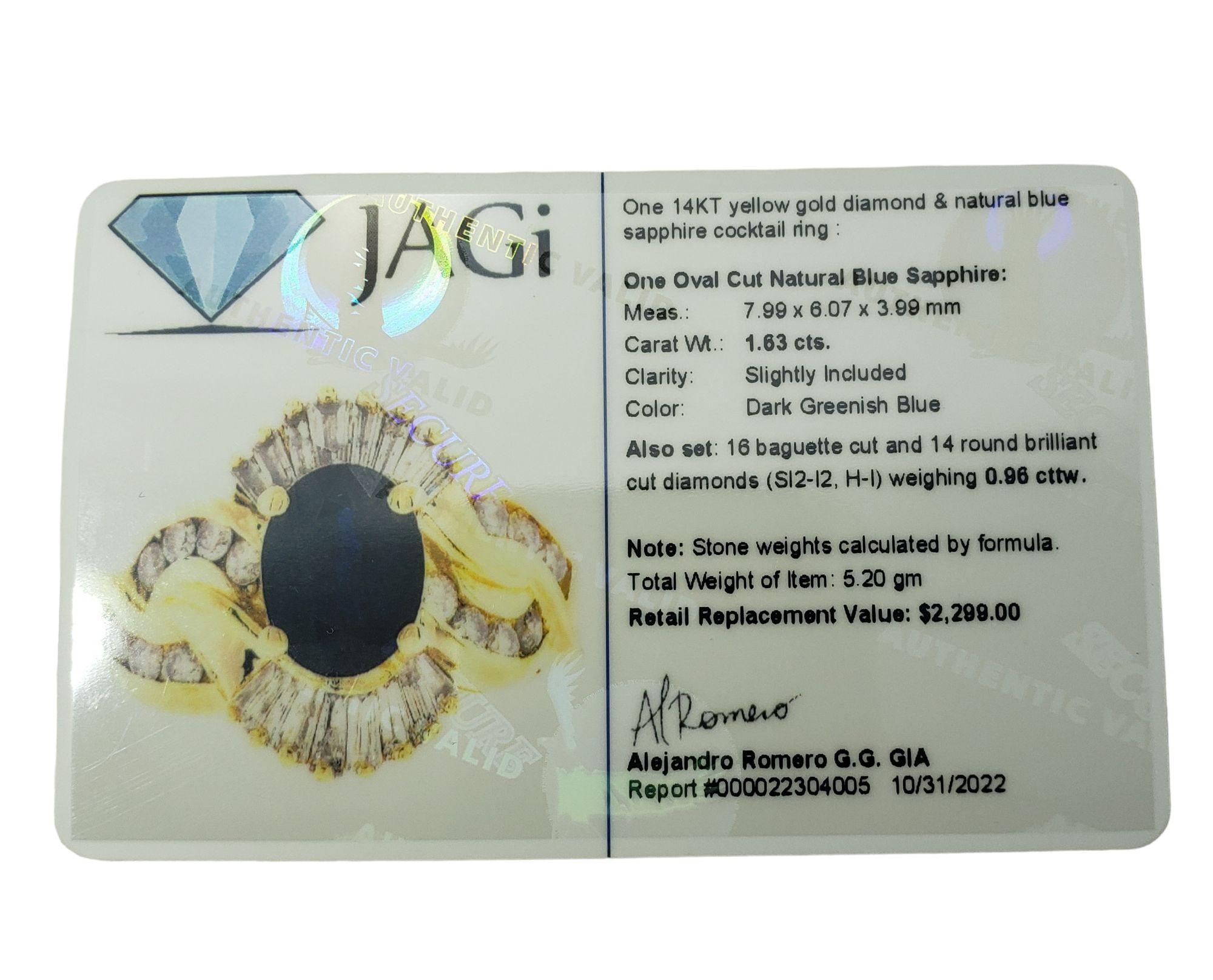 14 Karat Yellow Gold Sapphire and Diamond Ring 13110 For Sale 4