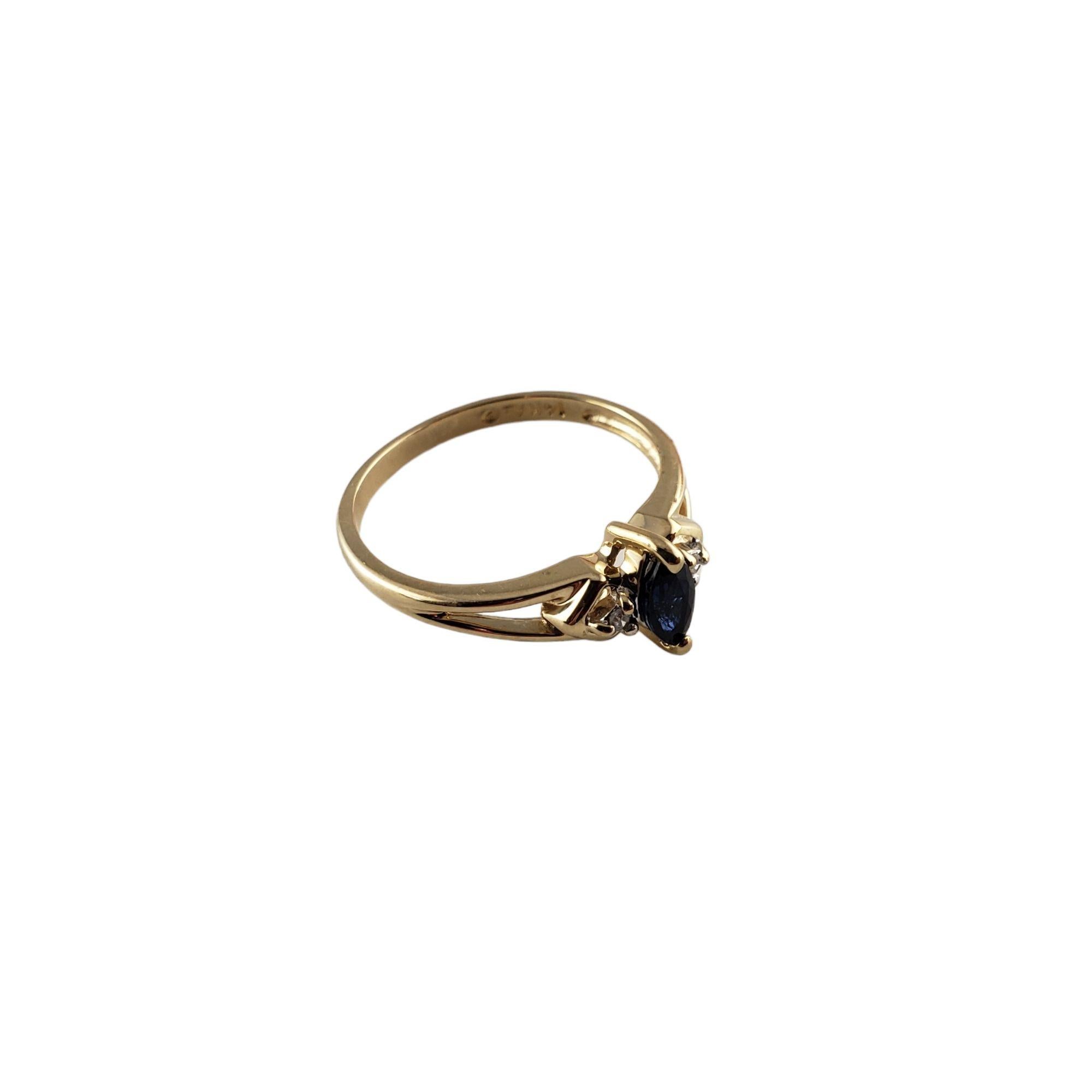 Single Cut 14 Karat Yellow Gold Sapphire and Diamond Ring Size 6.5 #13663 For Sale