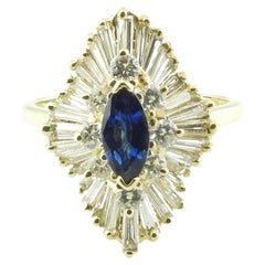 Vintage  14 Karat Yellow Gold Sapphire and Diamond Ring