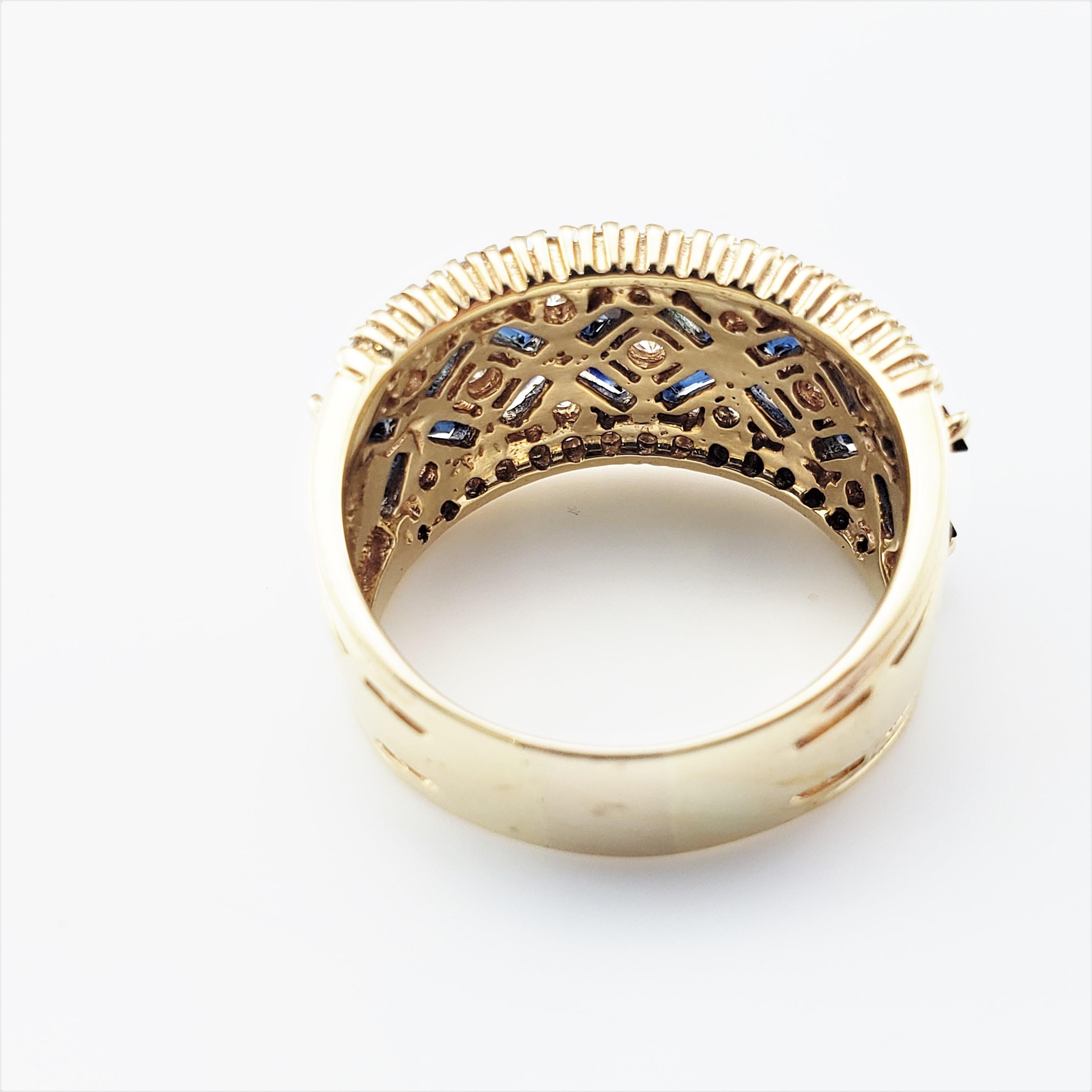 Women's 14 Karat Yellow Gold Sapphire and Diamond Ring For Sale