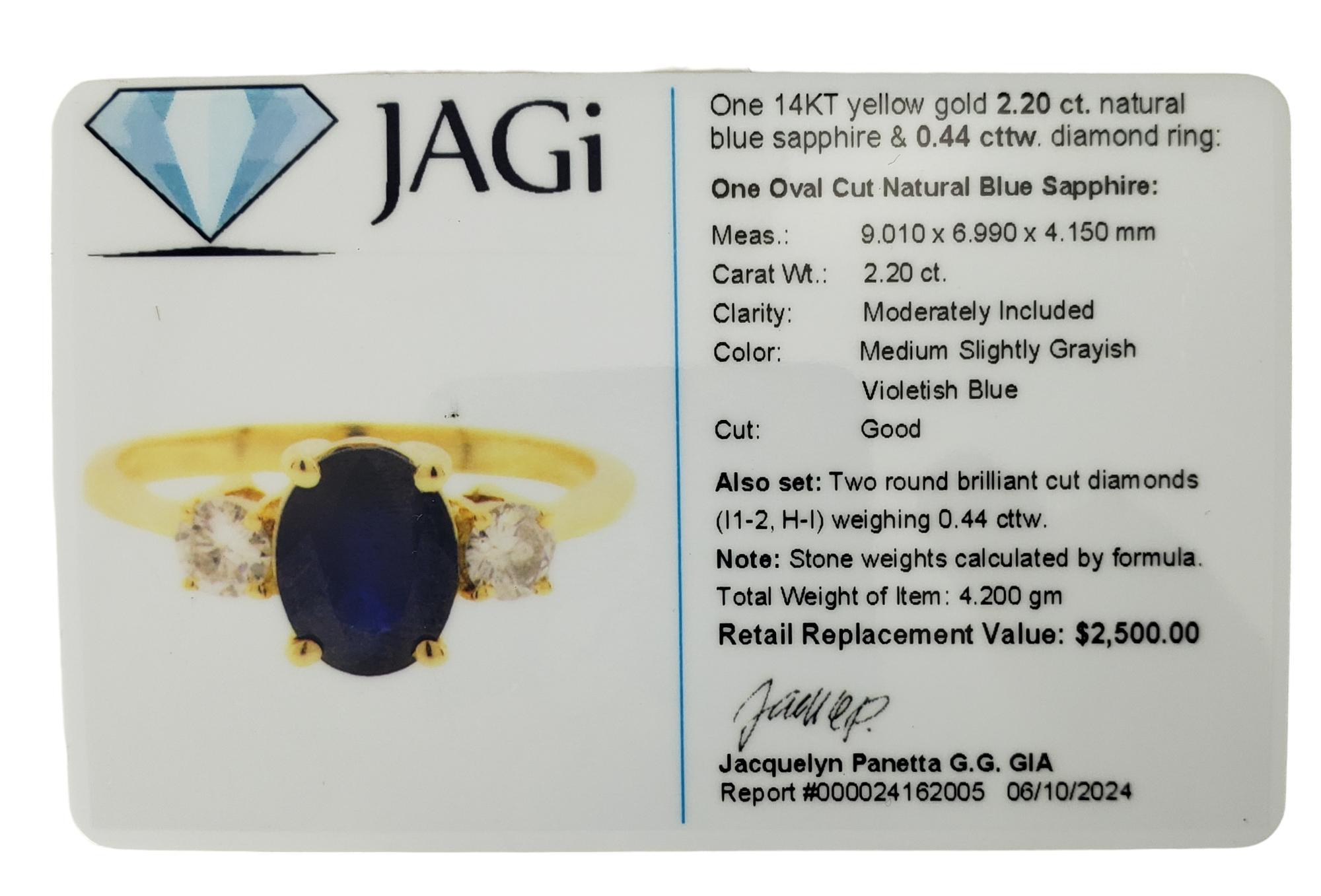 14 Karat Yellow Gold Sapphire and Diamond Ring Size 9.5  #17920 For Sale 3