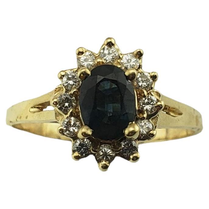 14 Karat Yellow Gold Natural Sapphire and Diamond Ring For Sale