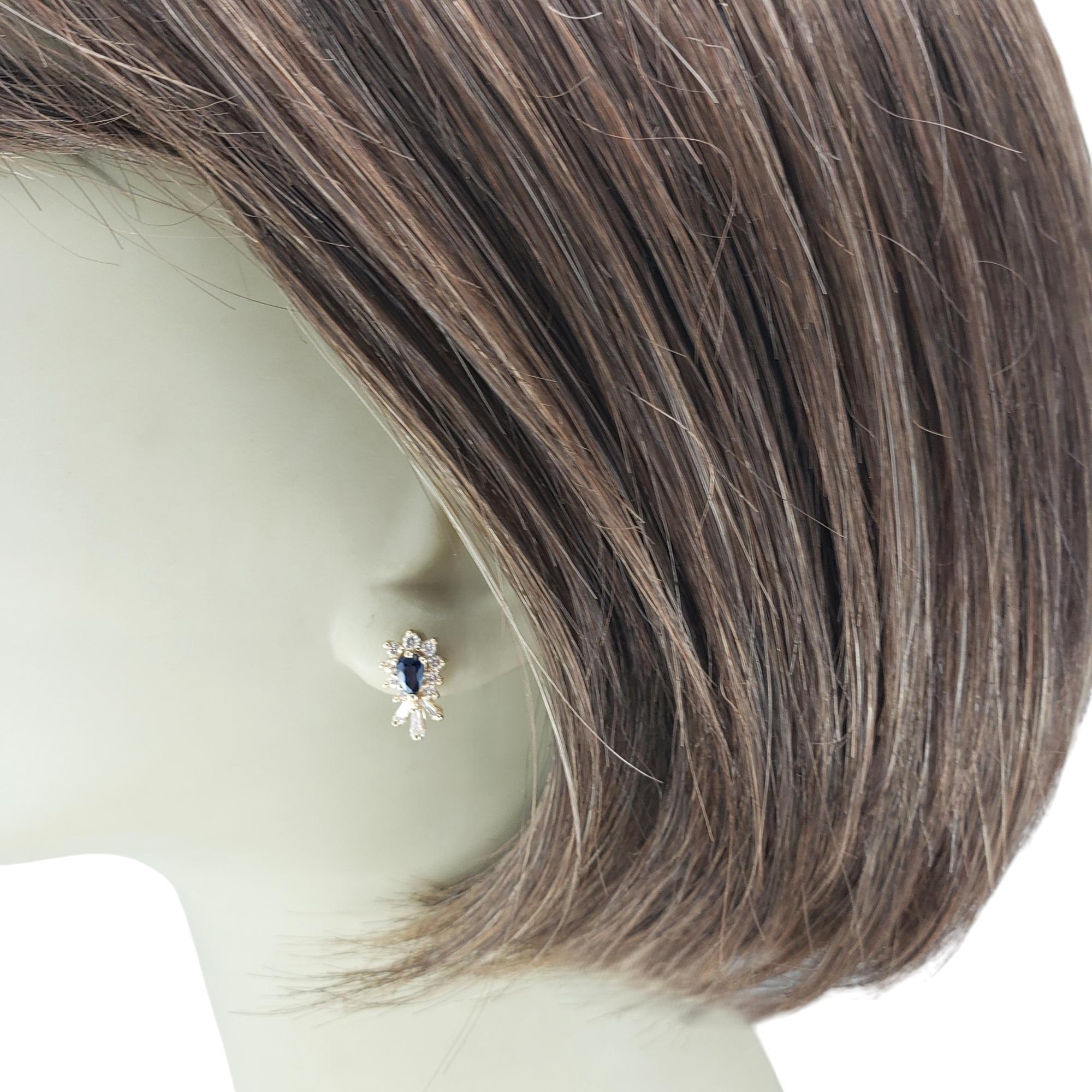 Women's 14 Karat Yellow Gold Sapphire and Diamond Stud Earrings  #19737 For Sale