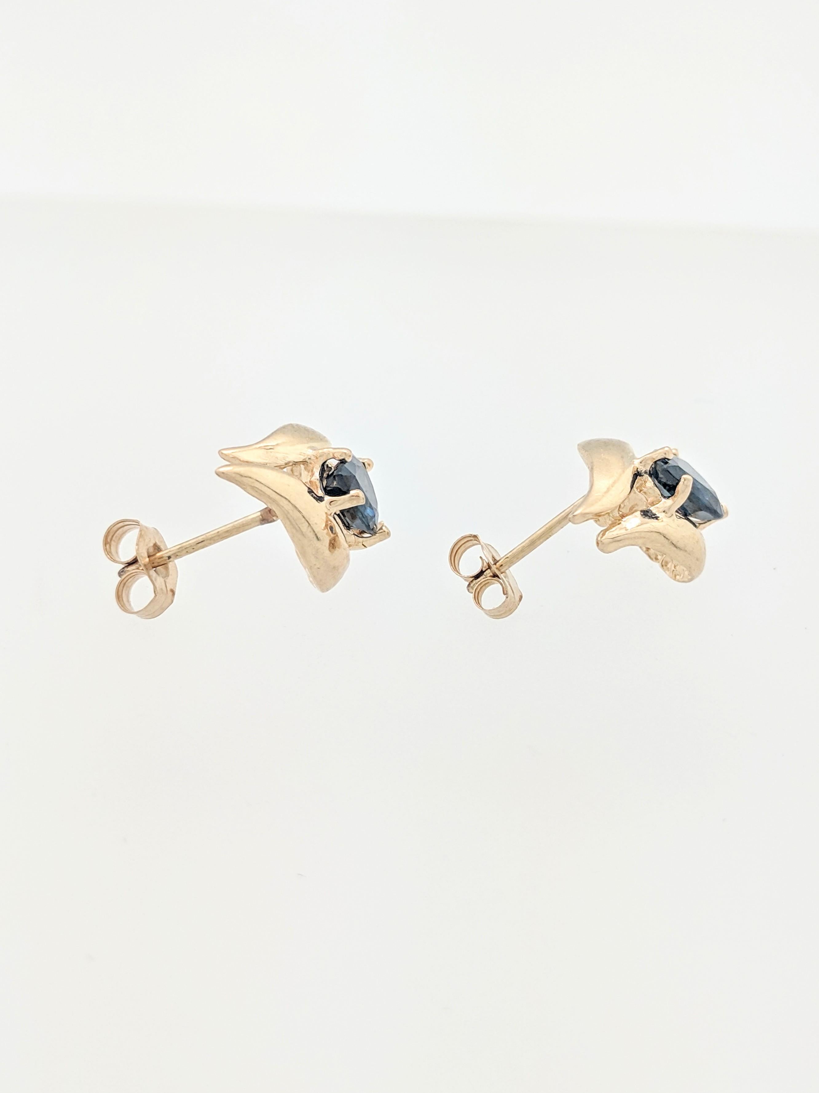 Women's 14 Karat Yellow Gold Sapphire and Diamond Stud Earrings