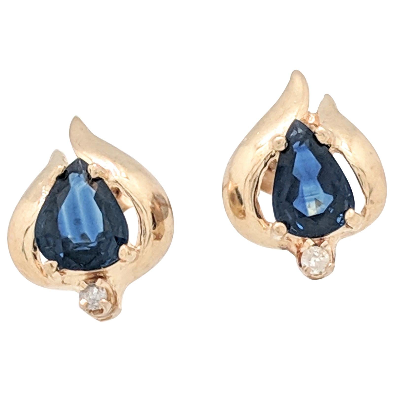 14 Karat Yellow Gold Sapphire and Diamond Stud Earrings