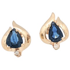 14 Karat Yellow Gold Sapphire and Diamond Stud Earrings