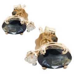 14 Karat Yellow Gold Sapphire and Diamond Stud Earrings