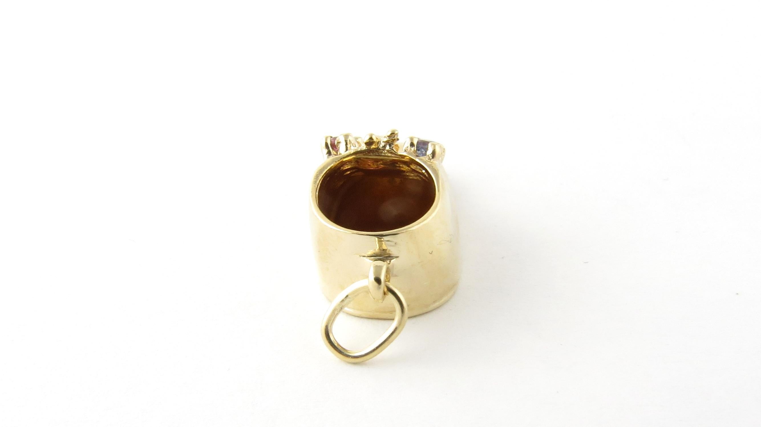 Round Cut 14 Karat Yellow Gold Sapphire and Ruby Baby Shoe Charm