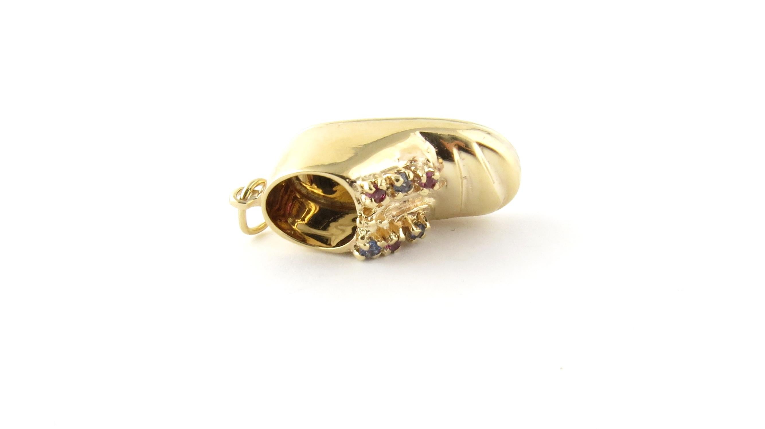 14 Karat Yellow Gold Sapphire and Ruby Baby Shoe Charm 1