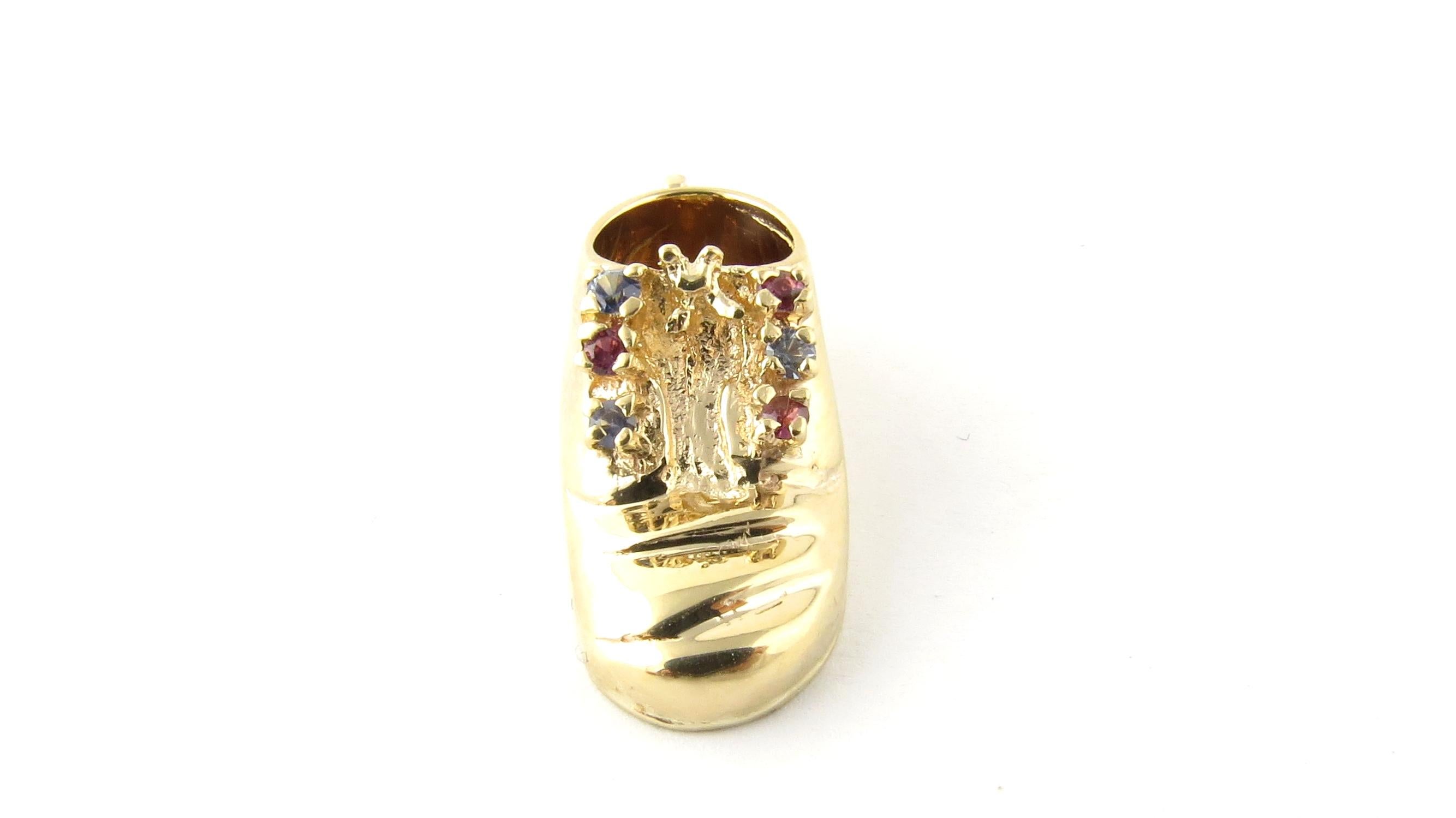 14 Karat Yellow Gold Sapphire and Ruby Baby Shoe Charm 2