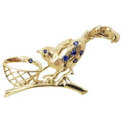 14 Karat Yellow Gold Sapphire Bird Pin