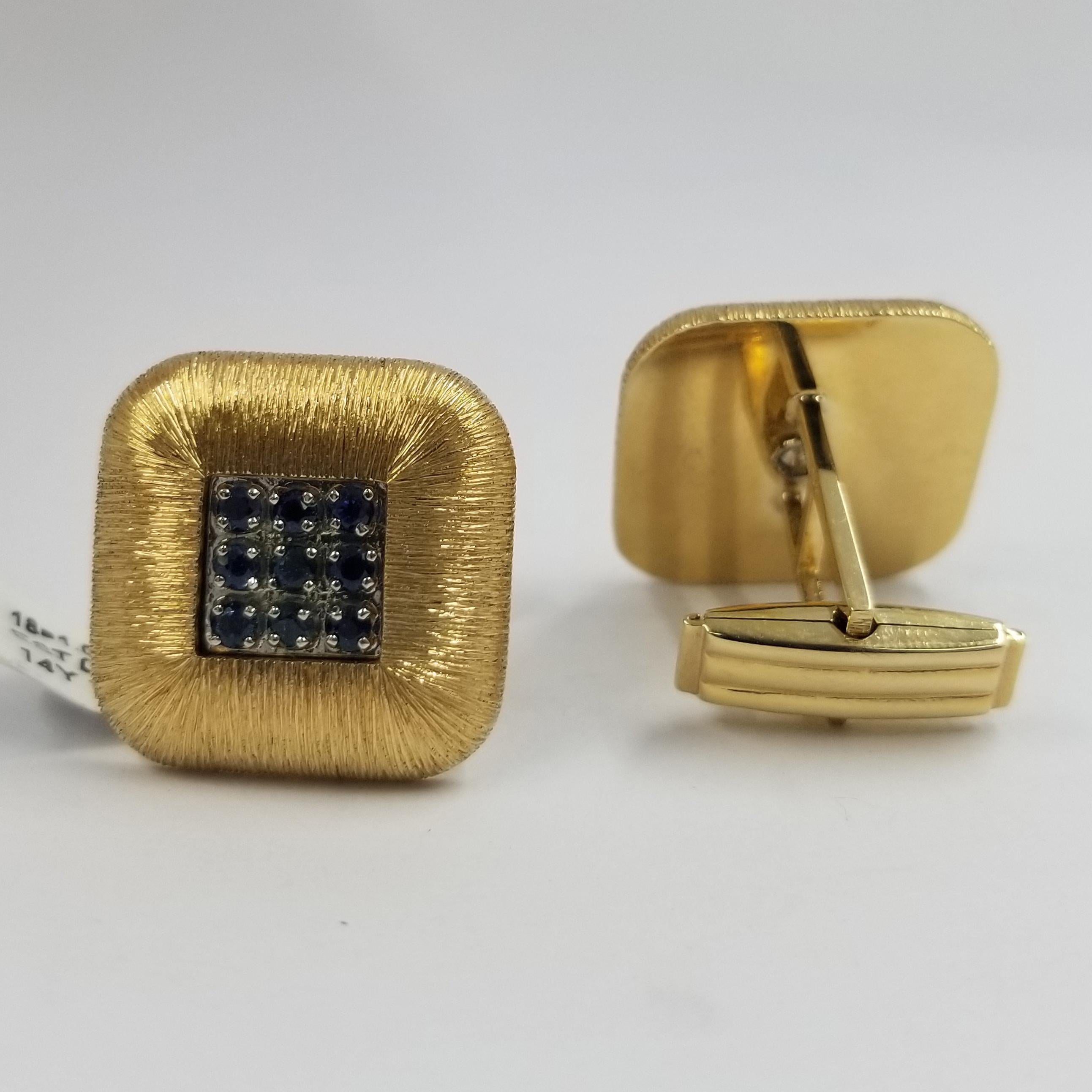 14 Karat Yellow Gold and Sapphire Cufflinks In Good Condition In Coral Gables, FL
