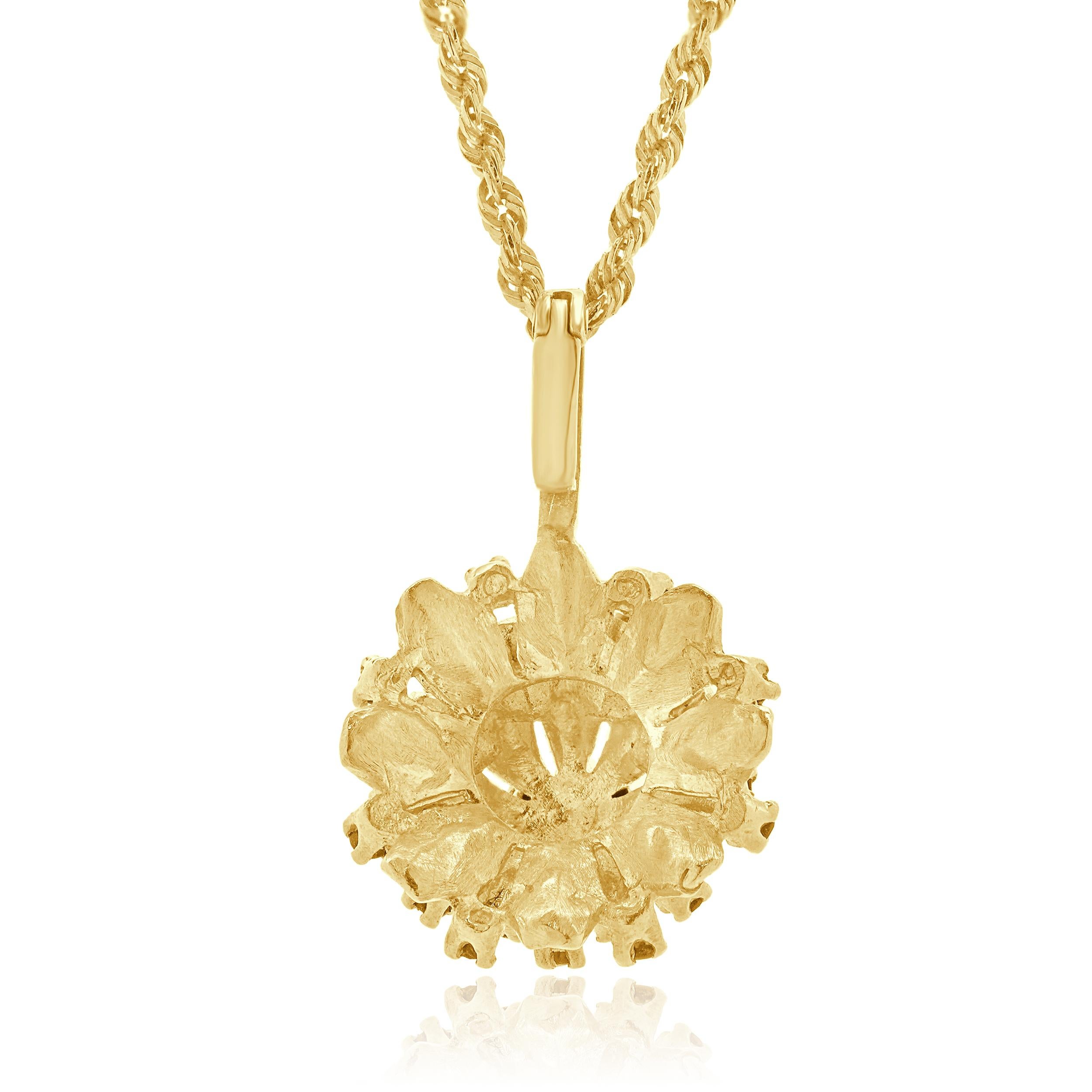 Taglio rotondo Collana con fiori di zaffiro e diamante in oro giallo 14 carati in vendita