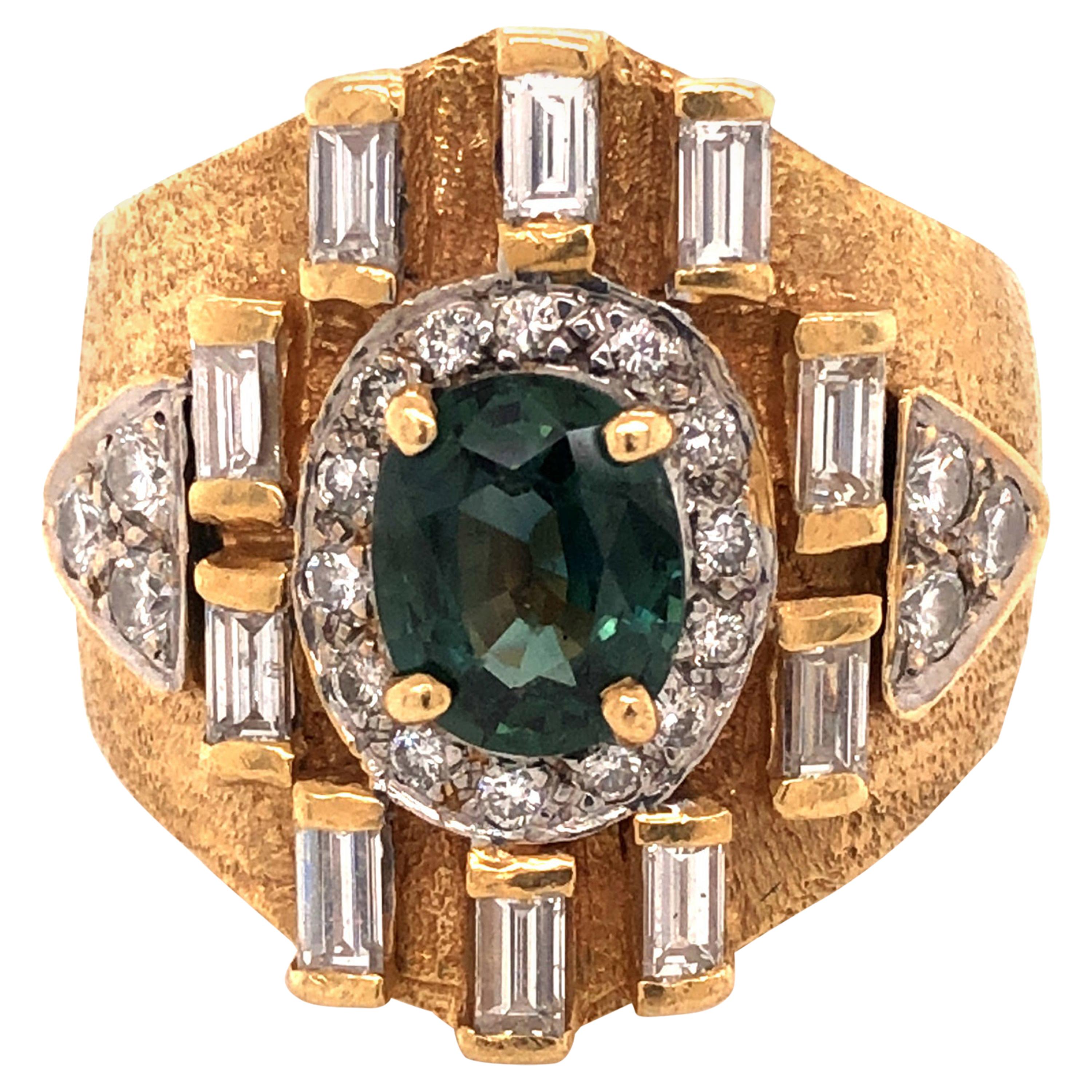 14 Karat Yellow Gold Sapphire Diamond Ring For Sale