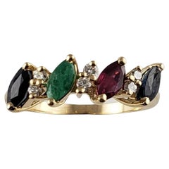 14 Karat Yellow Gold Natural Sapphire, Emerald, Ruby and Diamond Ring Size 6.5