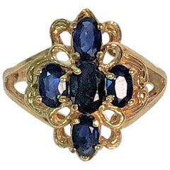 Vintage 14 Karat Yellow Gold Sapphire Filigree Ring