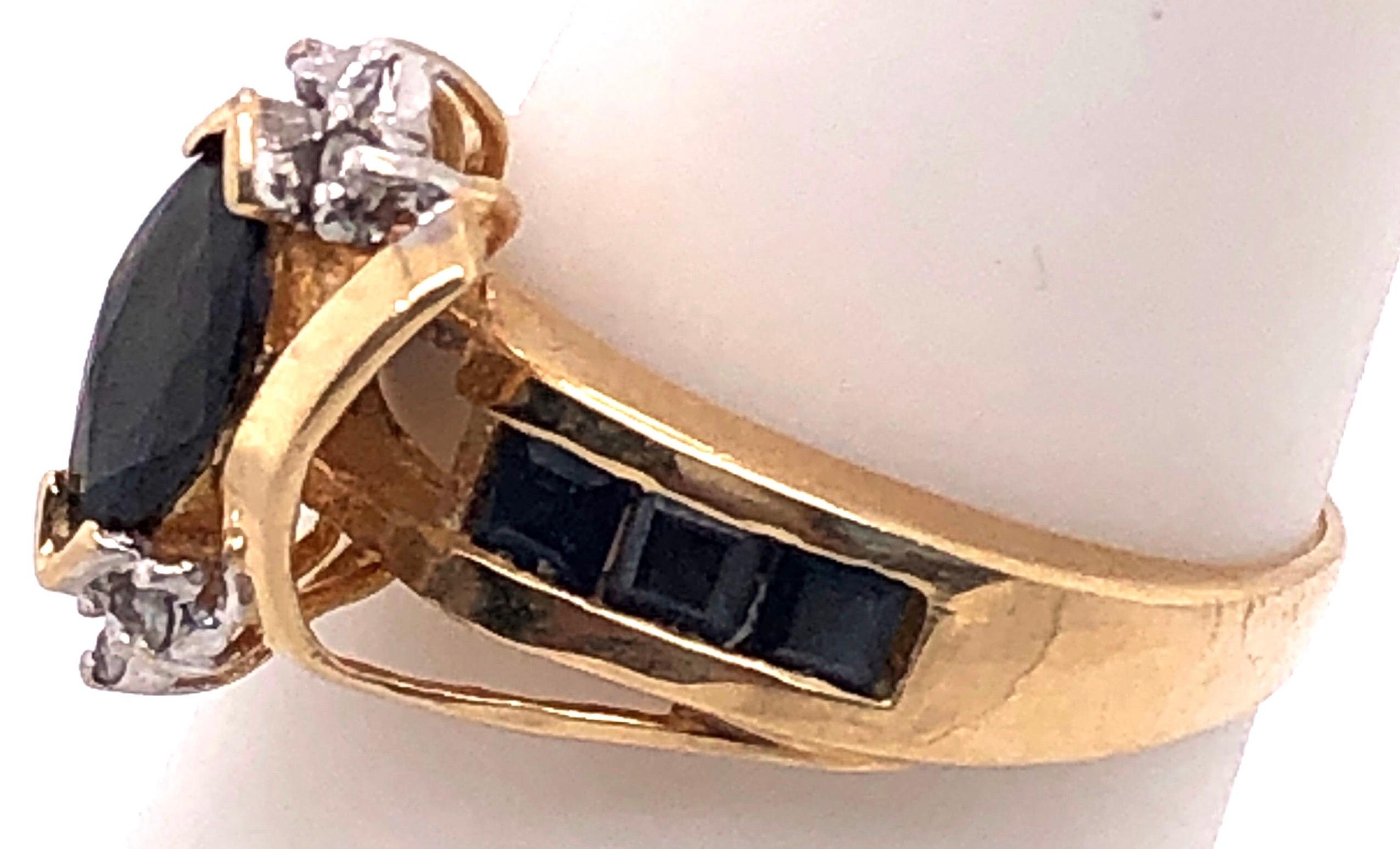 Women's 14 Karat Yellow Gold Sapphire Ring with Diamond Accents For Sale