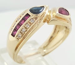14 Karat Yellow Gold Sapphire Ruby and Diamond Band Ring